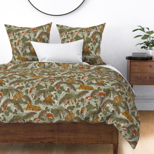 Bedding Mockup of a pattern from the Retro Jungle Collection by Elisa Mink.